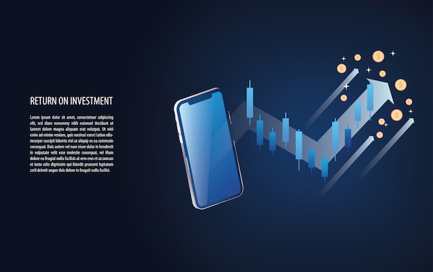 Return on investment roi grafico e grafico aumentano con il segnale di candela forex