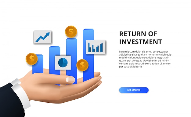 Ritorno sull'investimento roi, concetto di opportunità di profitto. crescita della finanza aziendale verso il successo. mano che tiene grafico informazioni grafico a barre