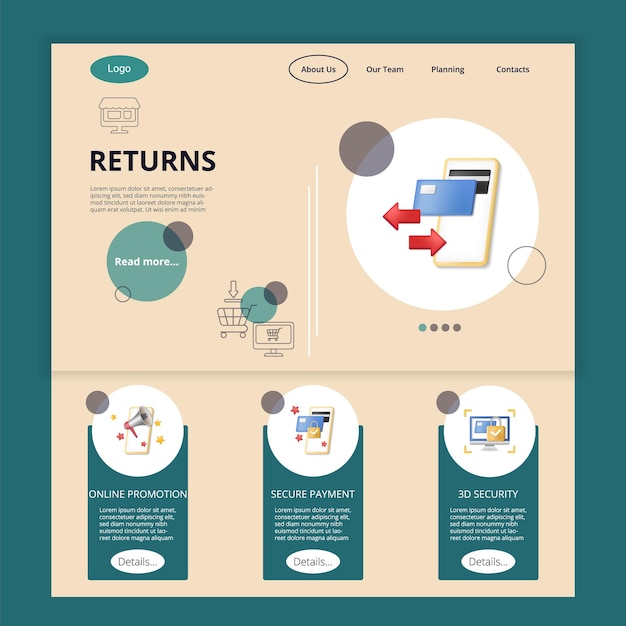 Returns flat landing page website template online promotion