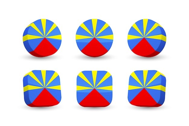 Réunion vlag 3D-vector illustratie knop vlag van Réunion geïsoleerd op wit