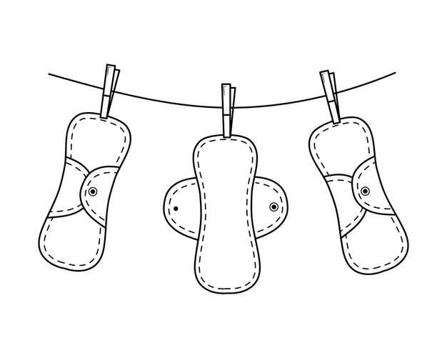 ロープに再利用可能な布製月経エコ パッド落書き手描きベクトル イラスト 廃棄物ゼロ