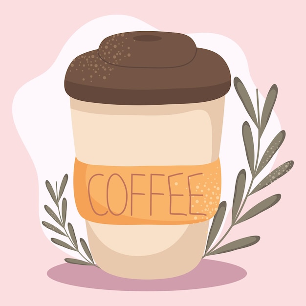 Reusable coffee cup illustration with decorative leaves