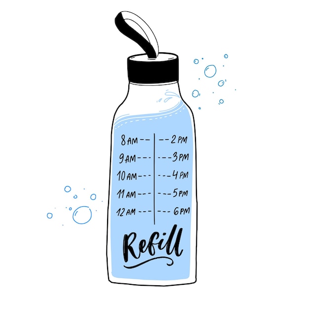 정기적인 물 섭취 시간이 표시된 재사용 가능한 물병 데칼 시간별 표시 플라스크