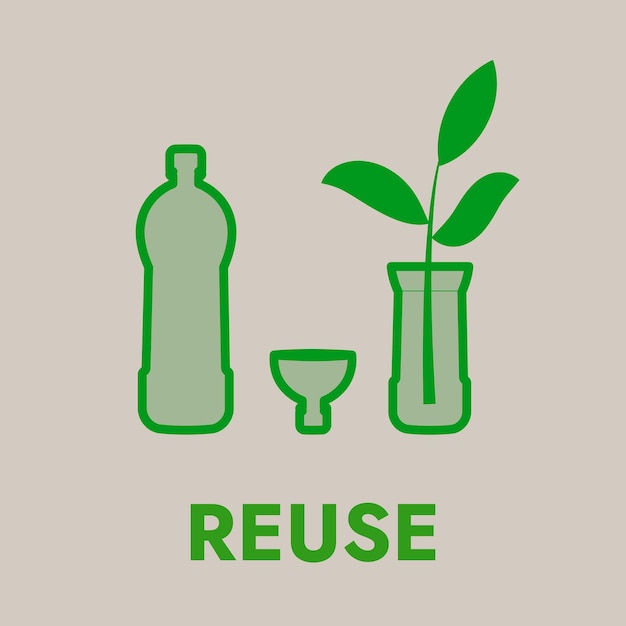 廃棄物ゼロのコンセプトを再利用する花瓶のベクトル図として使用されるペットボトルのシンボル