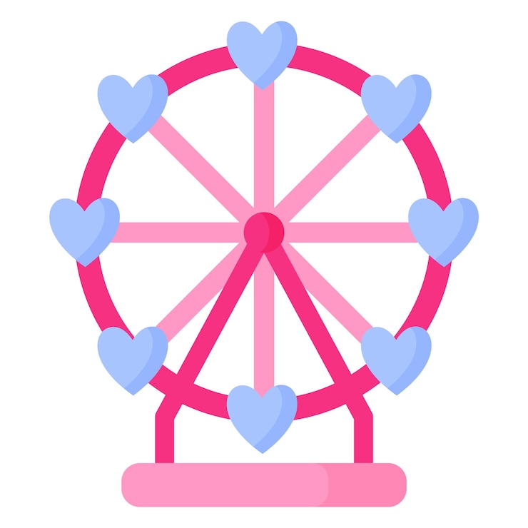 Reuzenrad met hart. Bruiloft en valentijn dag concept. Vector cartoon geïsoleerde illustratie.