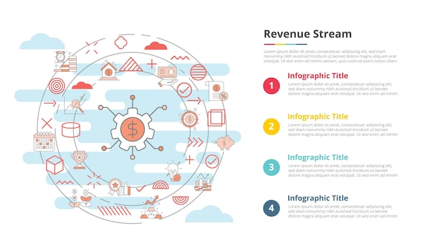 Вектор Концепция потоков доходов для инфографического шаблона баннера с четырехточечной информационной векторной иллюстрацией списка