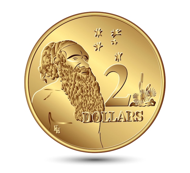 Reverse of Australian Two dollar coin isolated on white background Vector illustration