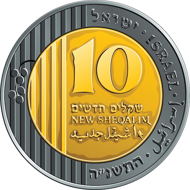 Vector reverse israeli gold and silver money ten shekel coin