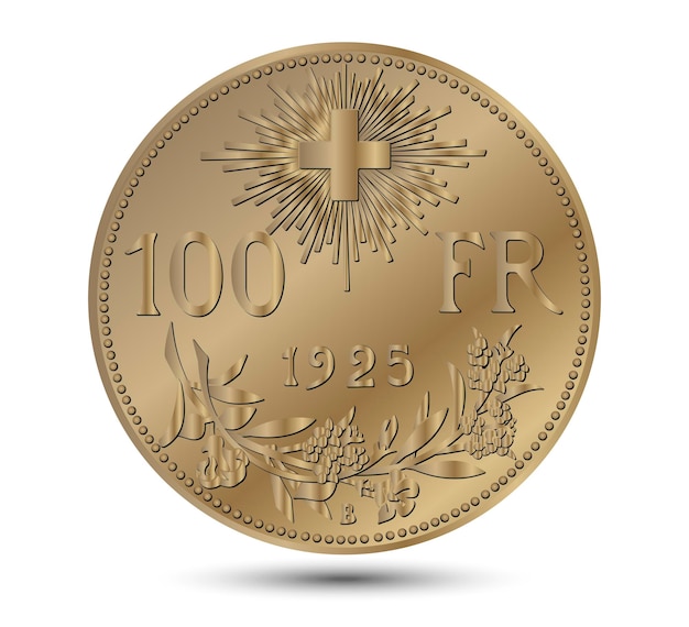 Vector reverse of switzerland 1925 hundred francs gold coin isolated on a white background vector