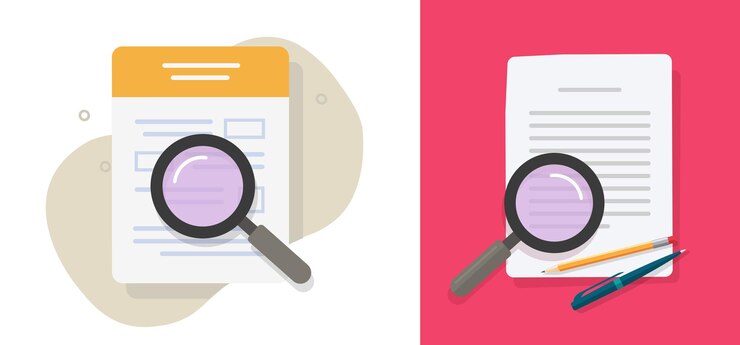 Vector review analyzing document form icon graphic illustration set text file doc audit inspection