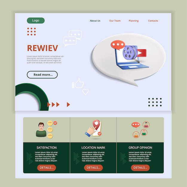 Review flat landing page website template satisfaction