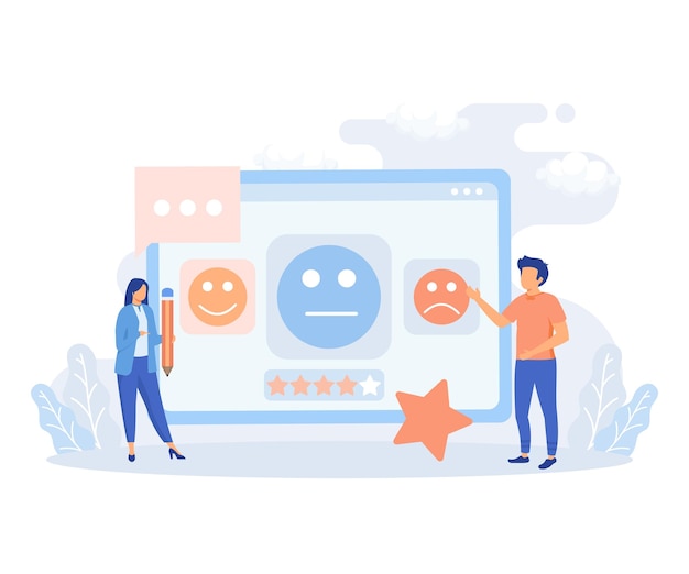 review illustration. clients choosing satisfaction rating. customer service and user experience