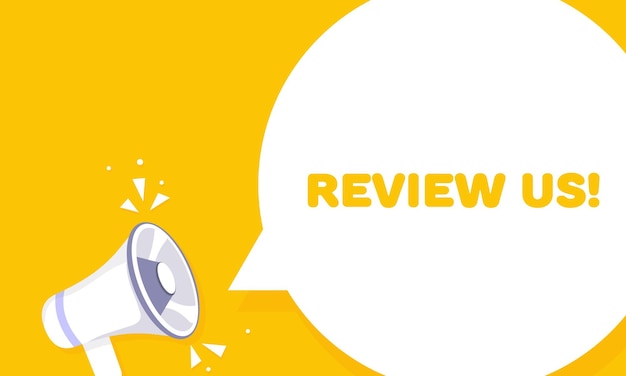 Review us Flat yellow banner Review us Vector illustration