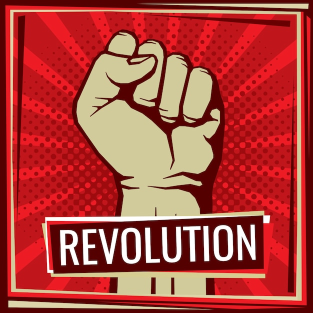 Revolution fight poster with worker hand fist raised