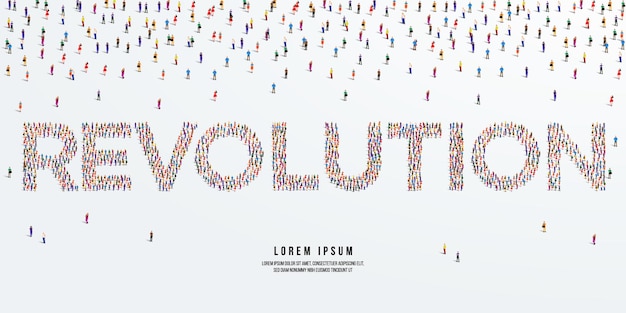 Revolution. large group of people form to create revolution. vector illustration.