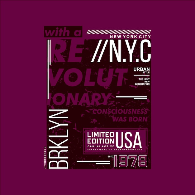 Vettore rivoluzionaria t-shirt con stampa grafica vettoriale di brooklyn nyc