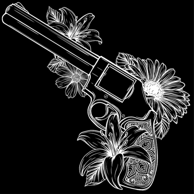 वेक्टर revolver and flowers vector illustration design