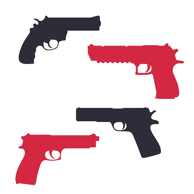 Revolver, pistool, geweer, pistoolsilhouetten over wit, vectorillustratie