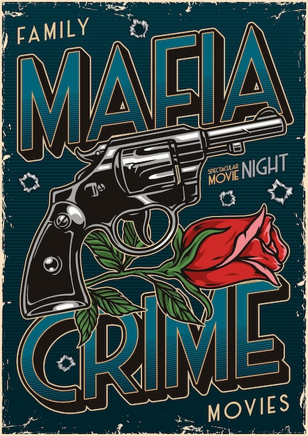 Vector revolver and rose vintage poster