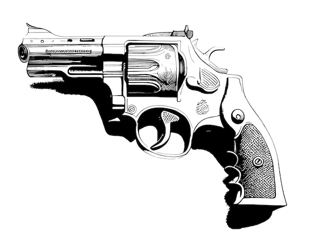 Revolver vintage sketch hand drawn sketch, engraving style Side view vector illustration