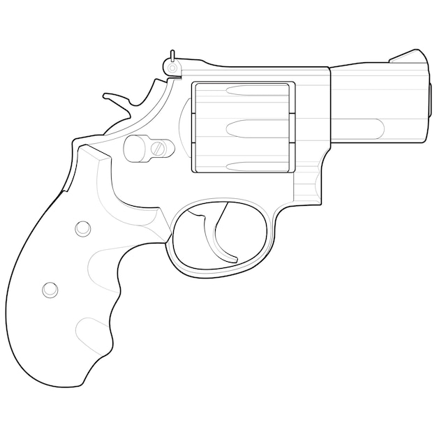 Vettore revolver con stile line art pistola da tiro illustrazione dell'arma vettoriale illustrazione della pistola line moderna