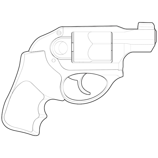 ラインアートスタイルのリボルバー 射撃銃 武器イラスト ベクトルラインガンイラスト モダン