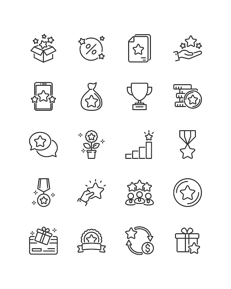 reward bonus benefit prize icons set