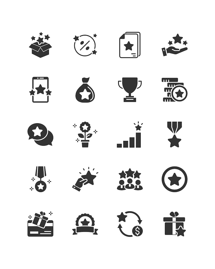 reward bonus benefit prize icons set