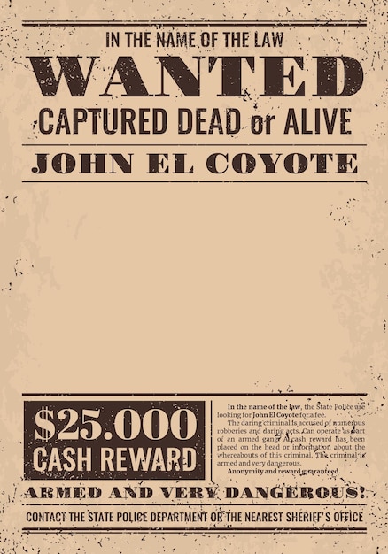 Reward poster Western wanted dead or alive banner