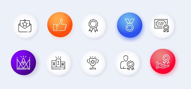 ベクトル 報酬セット アイコン レビュー評価 絵文字 5 つ星 良い気分 コメント クリック率 サービスのレベル 印象の概念 ネオモーフィズム スタイル ビジネスと広告のベクトル線アイコン