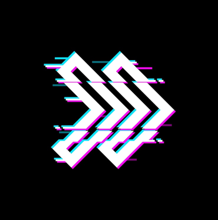 Vector rewind button isolated jump forward sign ui game design element with glitched effect. vector digital noise arrow pointing right on malfunction display. pointer on right ui game interface panel cursor