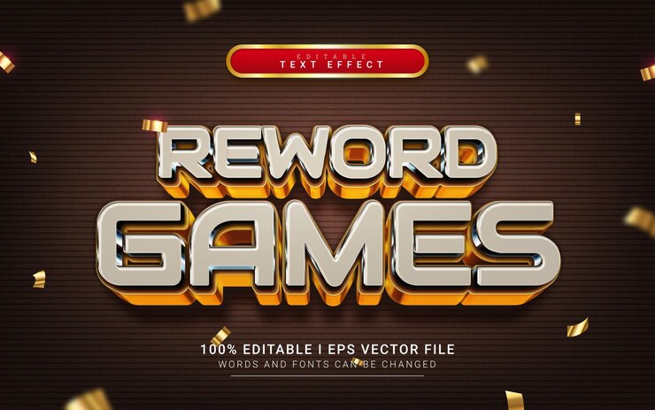 Vector reword 게임 광택 3d 스타일 텍스트 효과