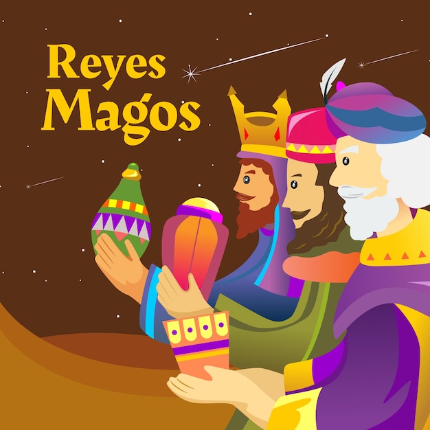 Vettore disegno dell'illustrazione dell'immagine reyes magos con dimensioni quadrate di instagram