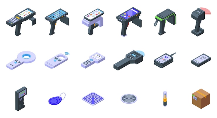 Vector rfid icons set isometric vector retail store