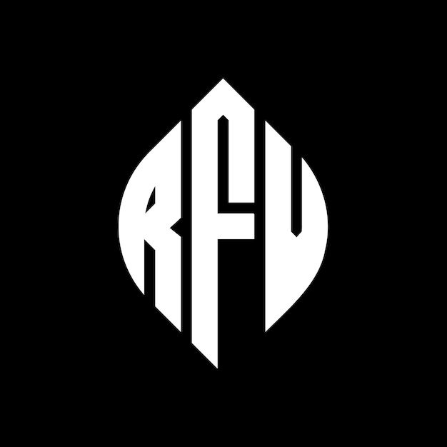 Логотип круговой буквы RFV с формой круга и эллипса RFV эллипсовые буквы с типографическим стилем Три инициалы образуют логотип круга RFV Круг Эмблема Абстрактная монограмма Письмо Марка Вектор