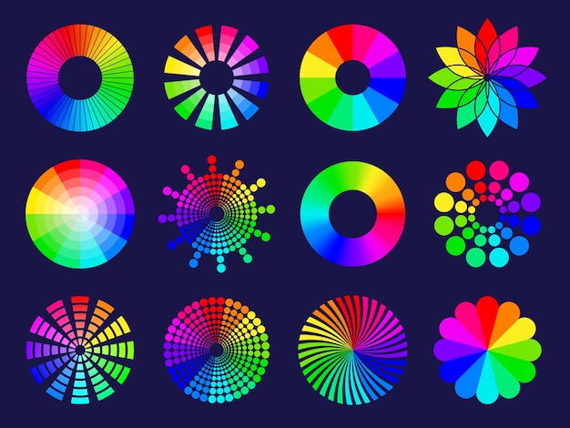 Vector rgb-cirkels ronde abstracte vormen selectieve gekleurde spectrumgolven frequentiewielen rgb-pallets recente vector gestileerde symbolen