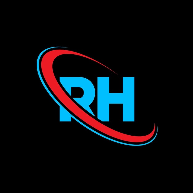 RH letter logo ontwerp Initiële letter RH gekoppelde cirkel hoofdletters monogram logo rood en blauw RH logo