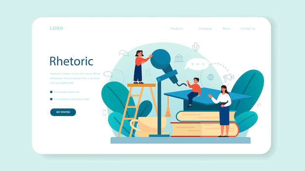 Rhetoric or elocution school class web banner or landing page