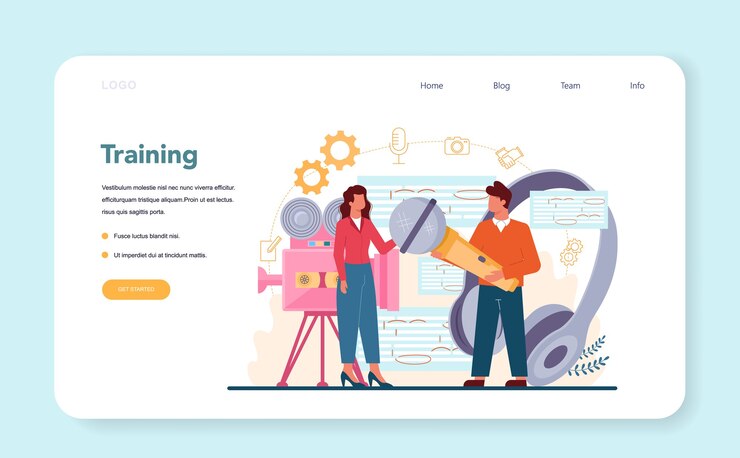 Vector rhetoric or elocution specialist web banner or landing page