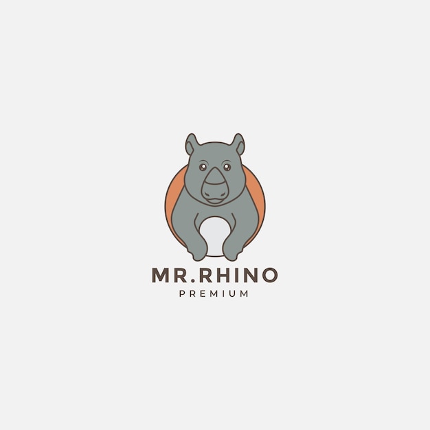 Illustrazione del simbolo dell'icona grafica vettoriale del design del logo carino del fumetto di rhino