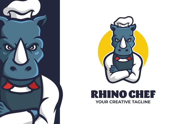 Modello di logo del personaggio della mascotte dello chef di rinoceronte