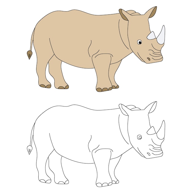 Vettore rhino clipart set animali selvatici di cartoni animati clipart set per gli amanti della fauna selvatica