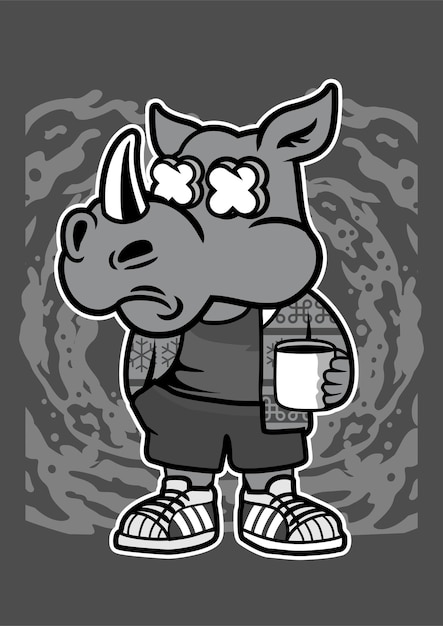 Vector rhino coffee cartoon character