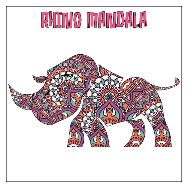 Rhino Colorful Mandala Design For kids