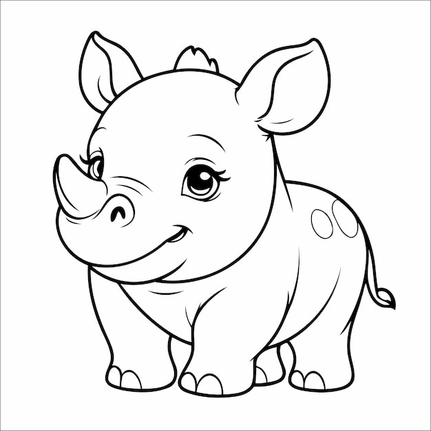 Vector rhino coloring book drawing for kids