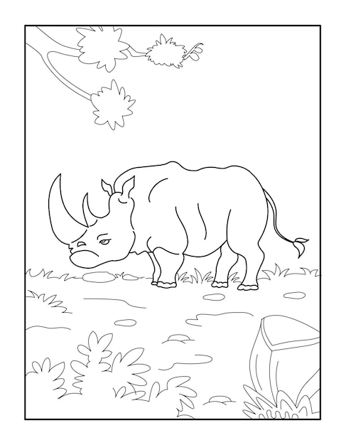 Rhino Coloring Book for kids Wild Animal Coloring Pages for Children