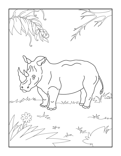 Rhino Coloring Book for kids Wild Animal Coloring Pages for Children