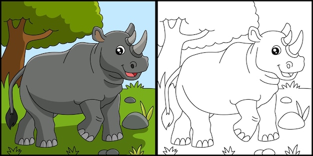 Vettore illustrazione di vettore della pagina di colorazione di rhino