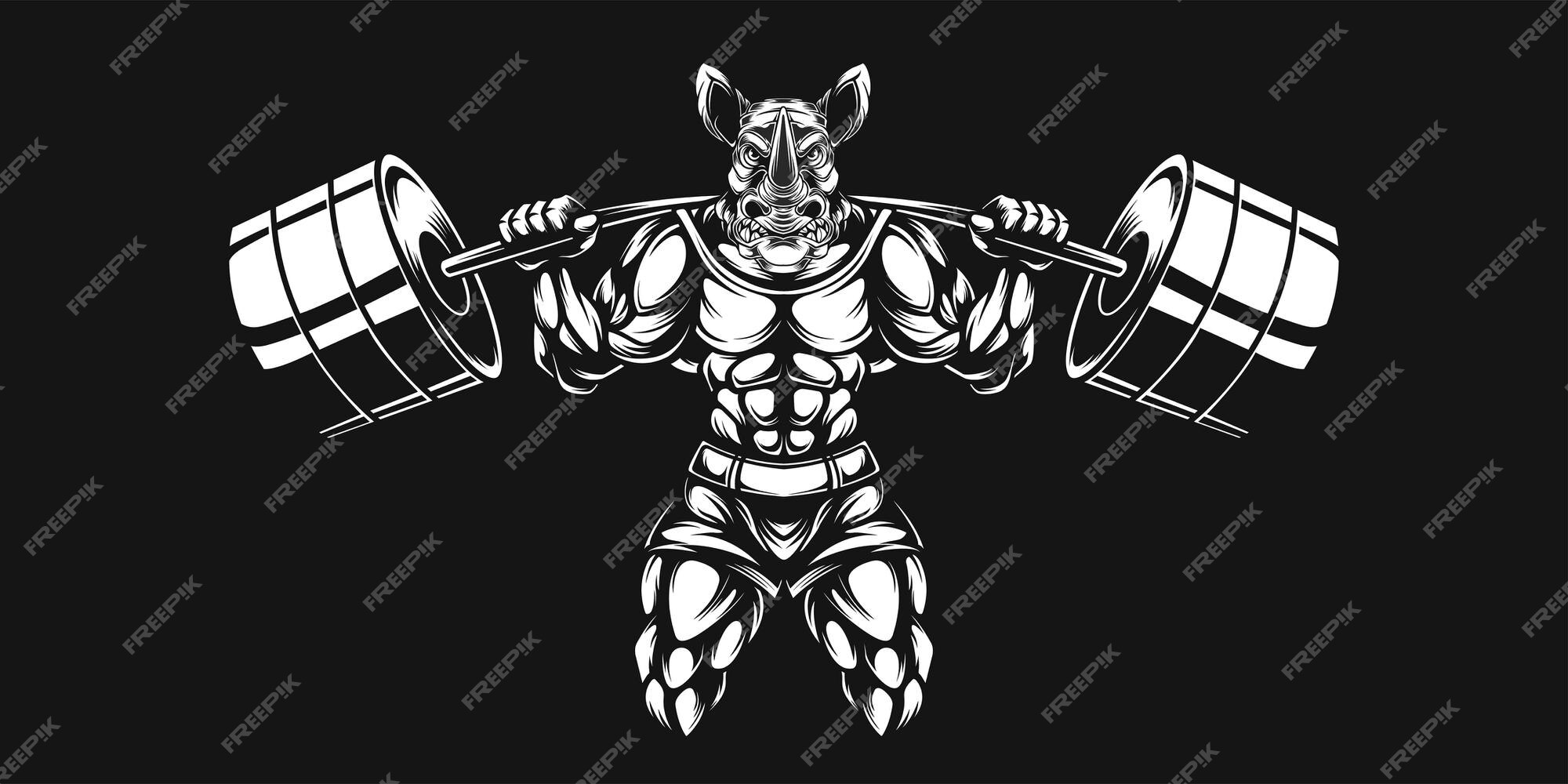 Premium Vector | Rhino and dumbell, black and white illustration Premium Vector | Rhino and dumbell, black and white illustration