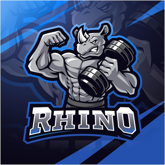 Vector rhino gym esport mascot logo design